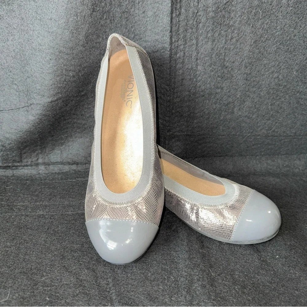 Vionic Allora Silver Pewter Orthaheel Ballet Flats Slip On Shoes Womens Sz 9